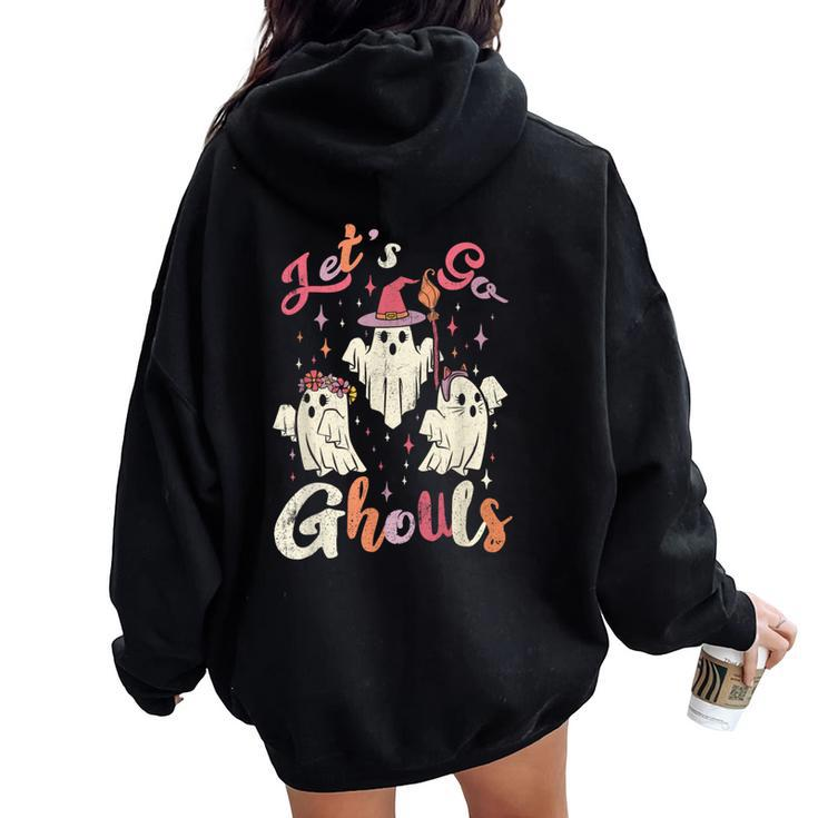 Let's Go Ghouls Retro Groovy Ghost Cute Halloween Costume Women Oversized Hoodie Back Print