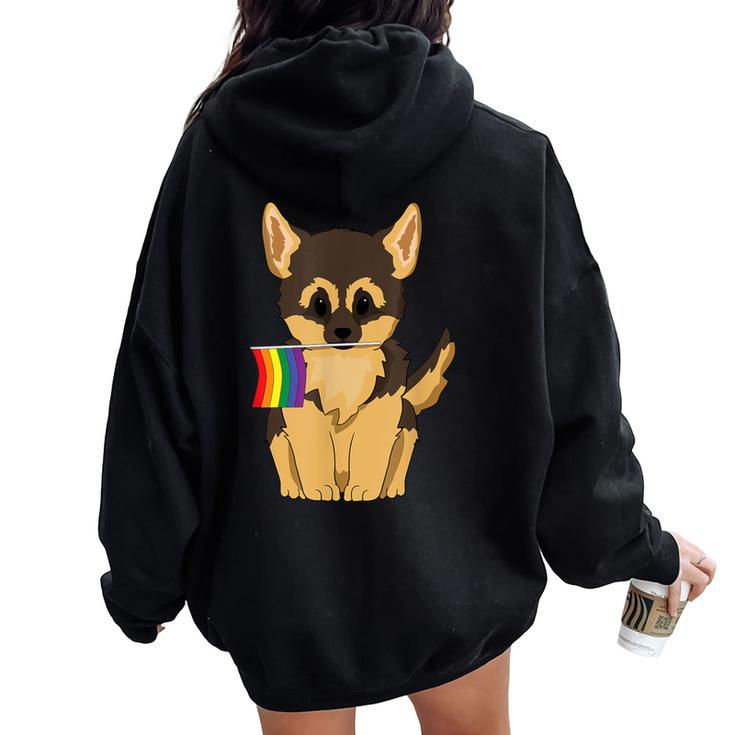 Lgbt Pride German Shepherd Dog Rainbow Flag Gay Lesbian Love Women Oversized Hoodie Back Print