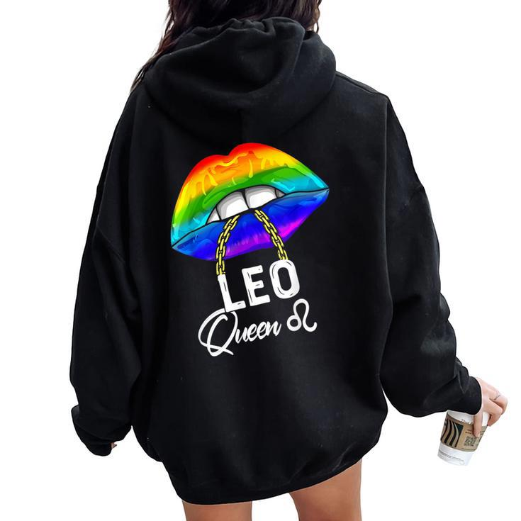 Lgbtq Leo Queen Lips Zodiac Rainbow Gay Pride Flag Lesbain Women Oversized Hoodie Back Print