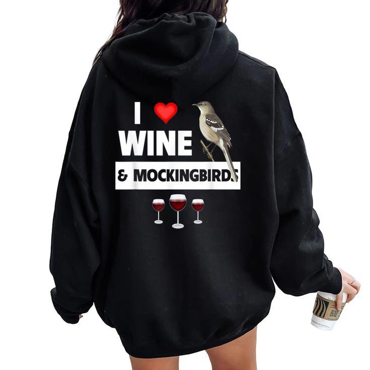I Love Wine And Northern Mockingbird Arkansas State Bird Women Oversized Hoodie Back Print