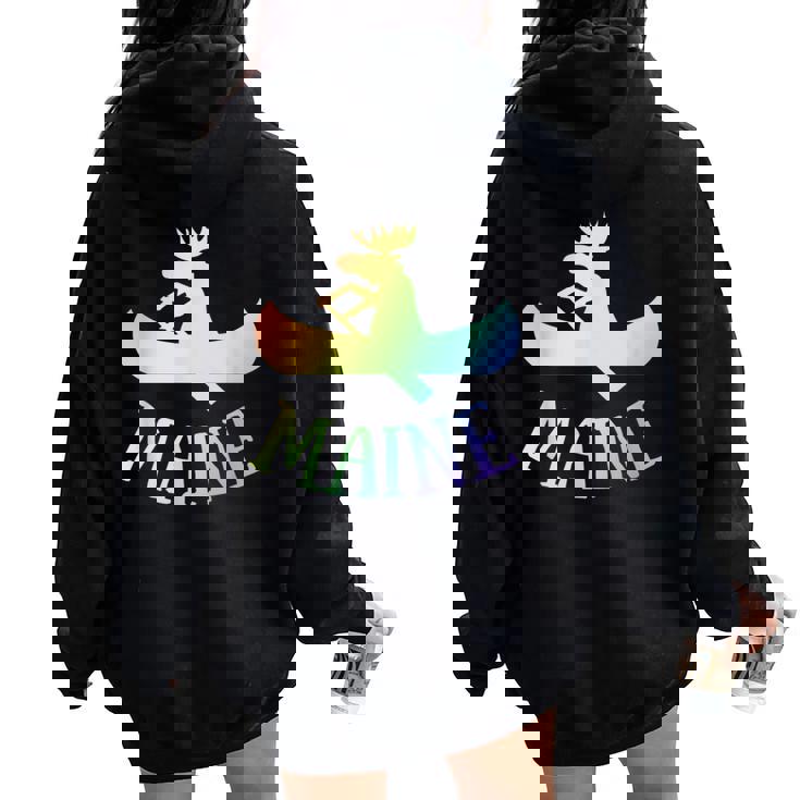 Maine Moose Canoe Rainbow Vacation T Women Oversized Hoodie Back Print