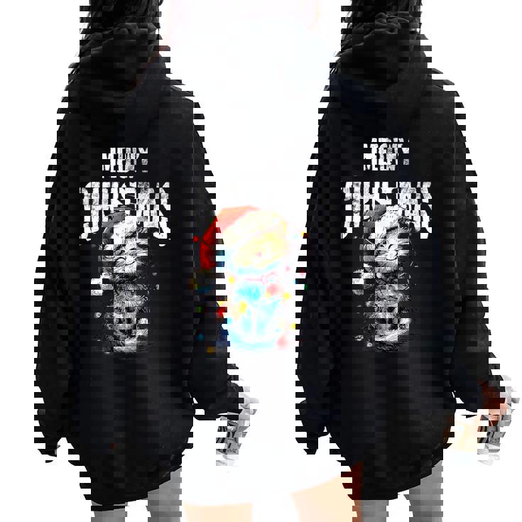 Meow Christmas Cat Mom Cat Dad Christmas Cat Women Oversized Hoodie Back Print Meow Christmas Cat Mom Cat Dad Christmas Cat Women Oversized Hoodie Back Print