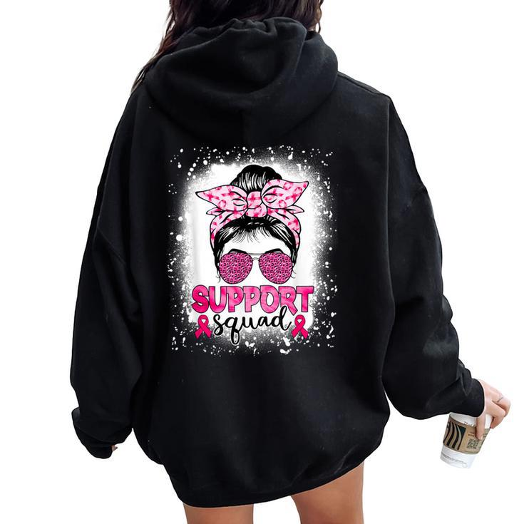 Messy Bun Glasses Pink Support Squad Breast Cancer Awareness Women Oversized Hoodie Back Print