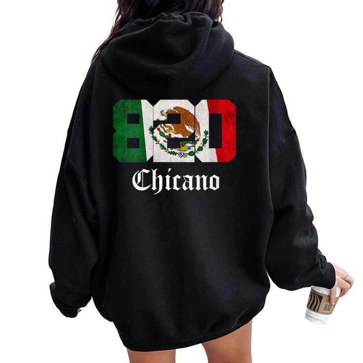 Mexican Flag Chicano Apparel California 820 Area Code Women Oversized Hoodie Back Print