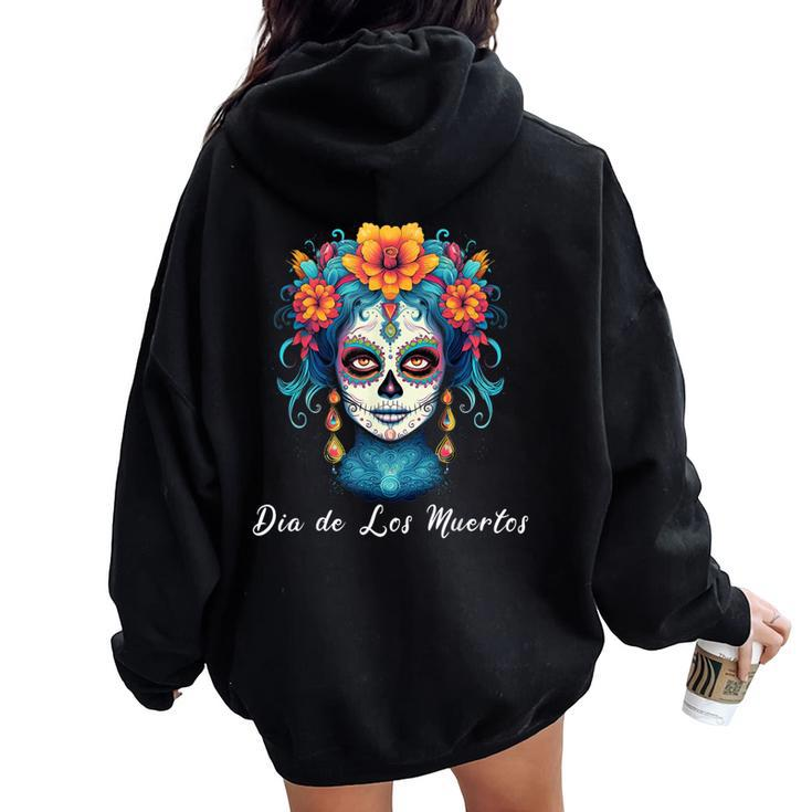 Mexican Sugar Skull Girl Halloween Dia De Los Muertos Women Oversized Hoodie Back Print