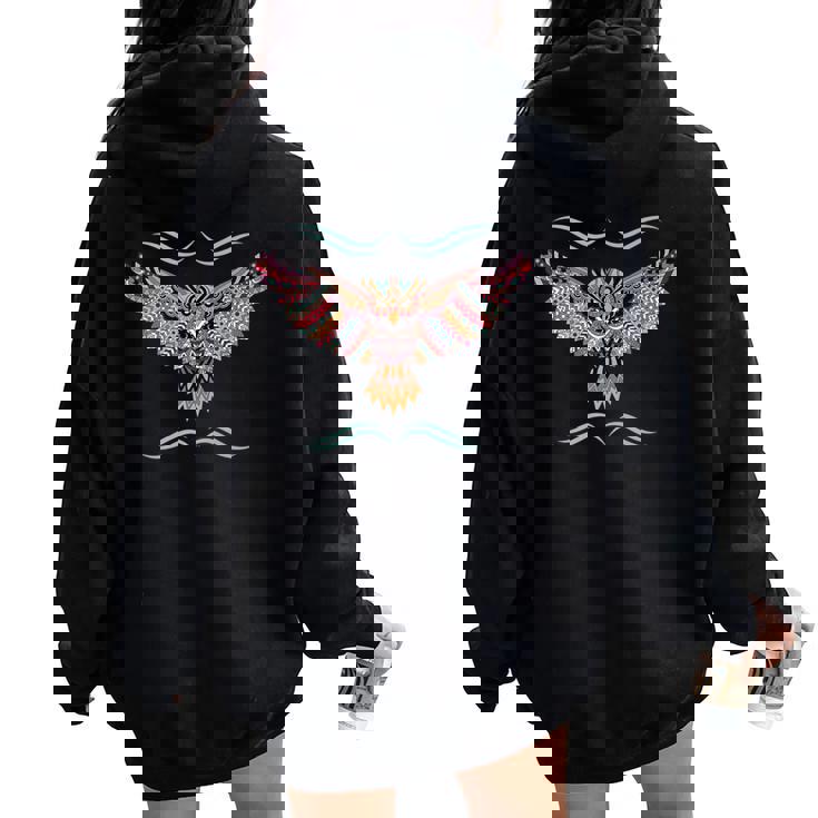 Native American Short Eared Owl Ornithologist Women Oversized Hoodie Back Print