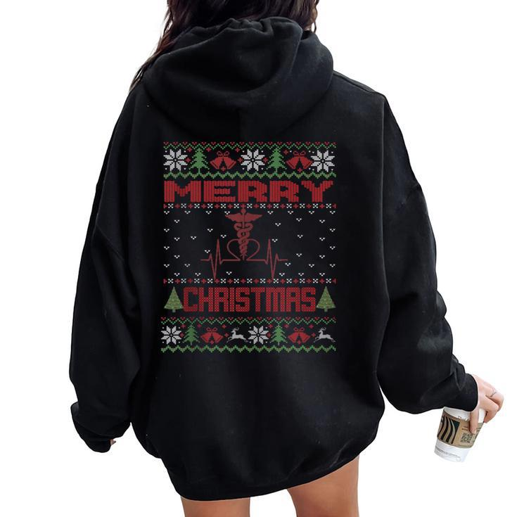 Nurse Nursing Merry Christmas Ugly Christmas Sweater Women Oversized Hoodie Back Print