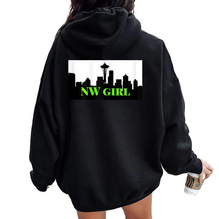 Nw Girl North West Space Needle Women Oversized Hoodie Back Print