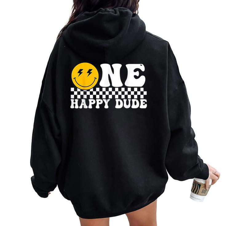 One Happy Dude Groovy 1St Birthday Party Family Matching Women Oversized Hoodie Back Print