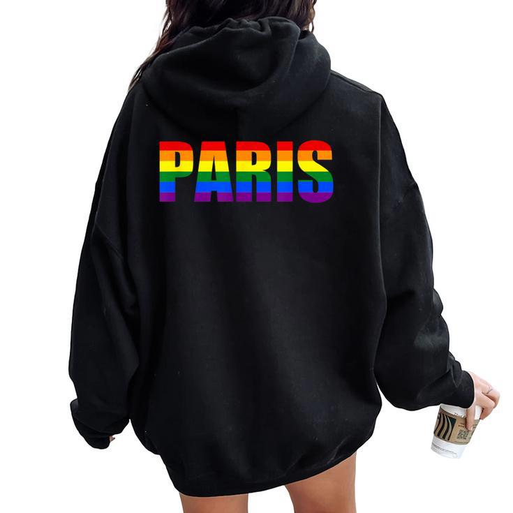 Paris France Lgbtq Pride Gay Lesbian Rainbow Flag Equality Women Oversized Hoodie Back Print