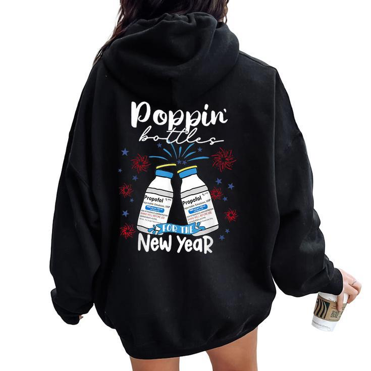 Poppin Bottles For The New Year Icu Nurse New Year Eve 2023 Women Oversized Hoodie Back Print