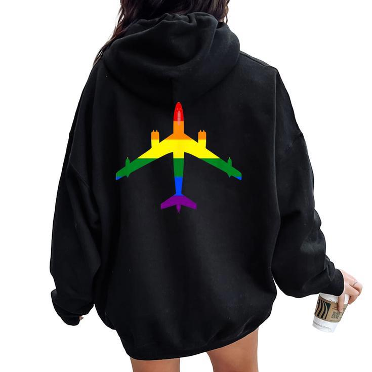 Rainbow Pride Lgbt Airplane Gay Pilot Women Oversized Hoodie Back Print