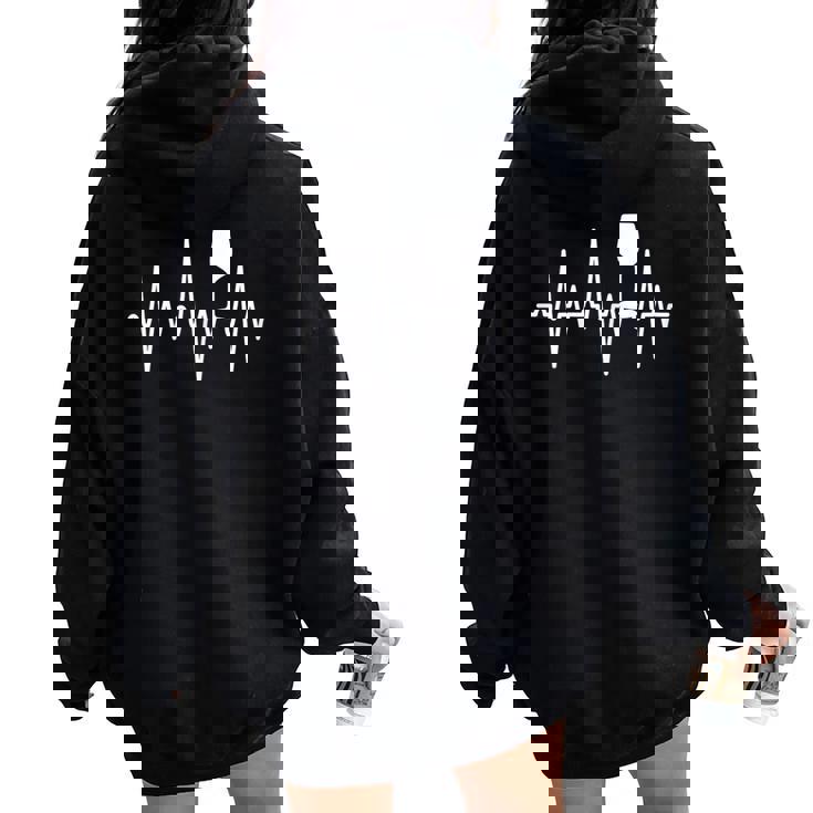 Red Wine Heartbeat Ekg Blue Pinot Noir Women Oversized Hoodie Back Print
