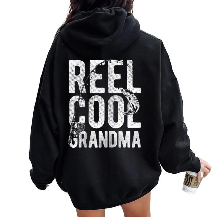 Reel Cool Grandma Retro Fishing Lover Women Oversized Hoodie Back Print