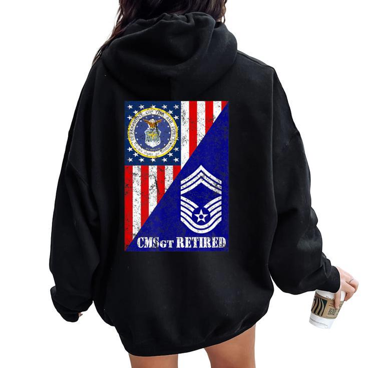 Retired Air Force Chief Master Sergeant Half Rank & Flag Women Oversized Hoodie Back Print