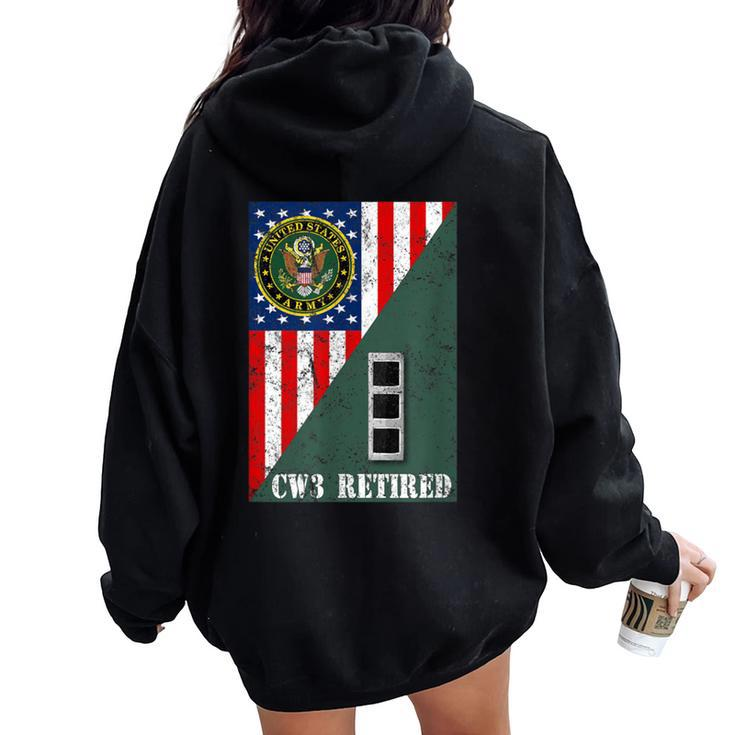 Retired Army Chief Warrant Officer Cw3 Half Rank & Flag Women Oversized Hoodie Back Print