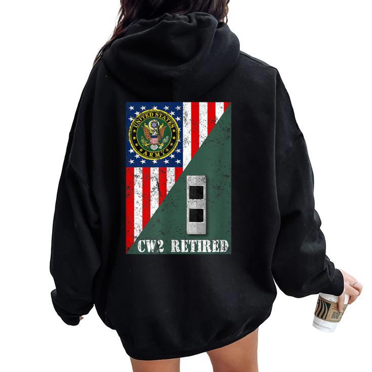 Retired Army Chief Warrant Officer Two Cw2 Half Rank & Flag Women Oversized Hoodie Back Print