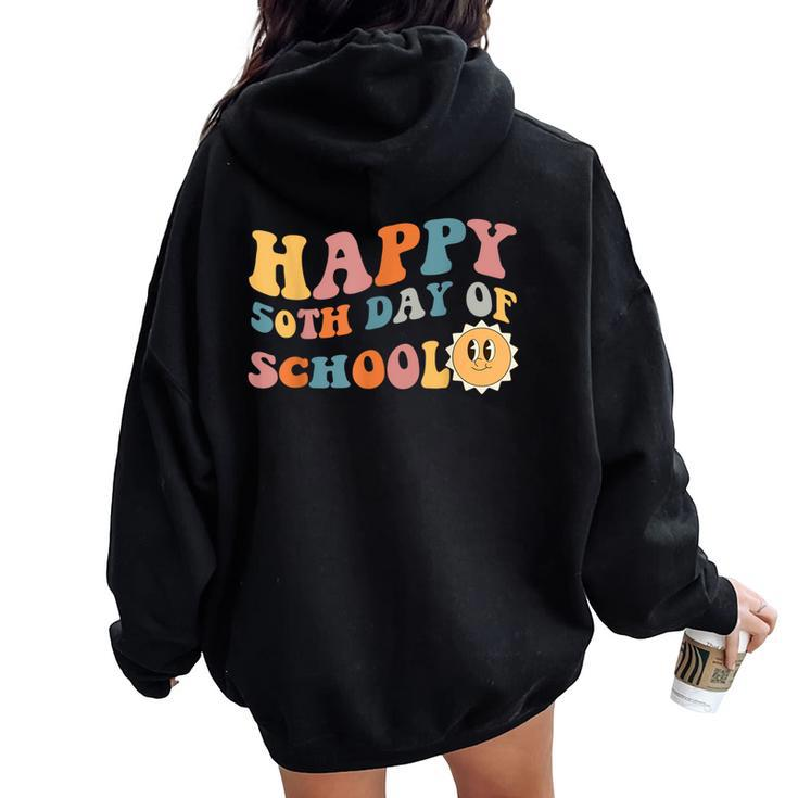 Retro 50 Days Of School 50Th Day Of School Groovy Women Oversized Hoodie Back Print