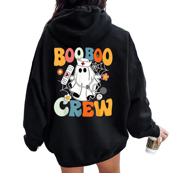 Retro Groovy Boo Boo Crew Nurse Ghost Halloween Nurse Women Oversized Hoodie Back Print