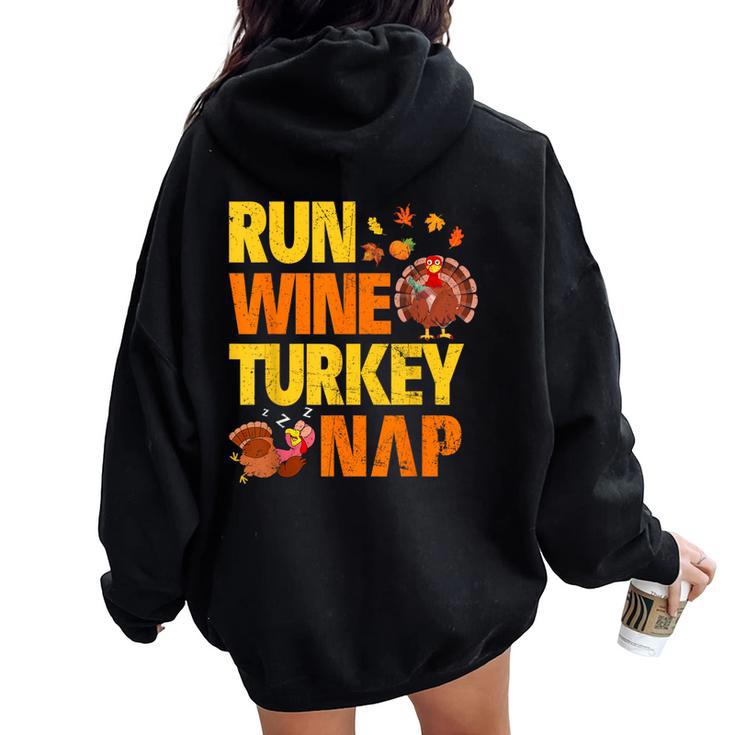 Run Wine Turkey Nap Thanksgiving Turkey Wine Running Women Oversized Hoodie Back Print