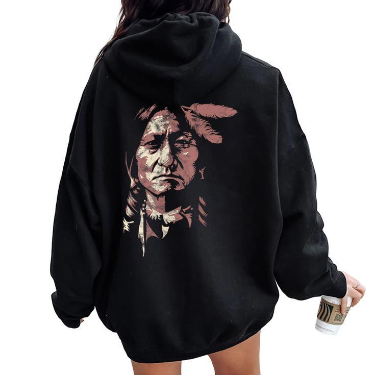 Sitting Bull Native American Chief Indian Warrior Women Women Oversized Hoodie Back Print