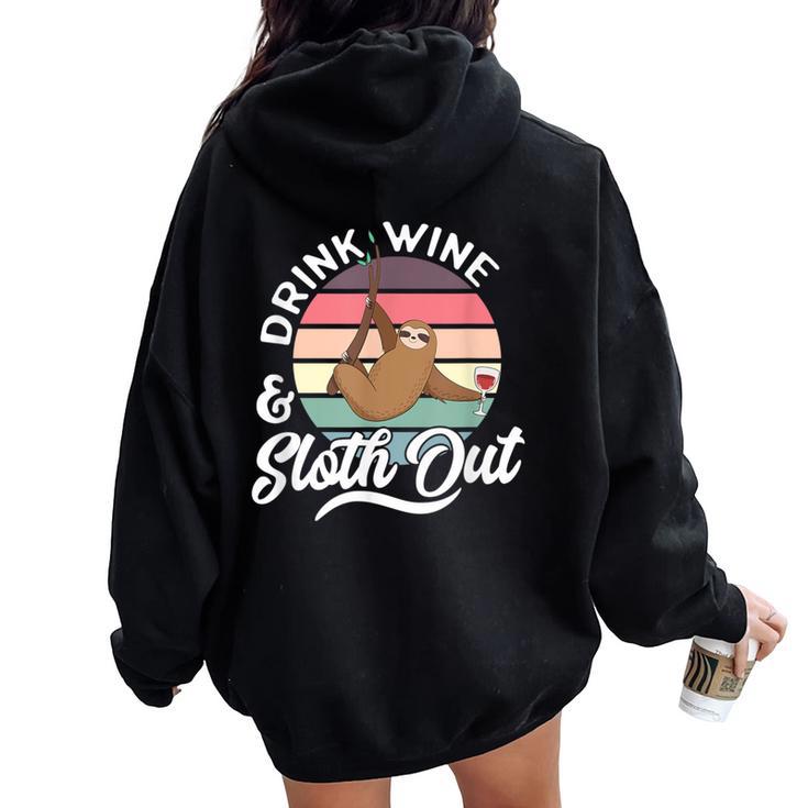 Sloth  Graphic Wine Women Oversized Hoodie Back Print