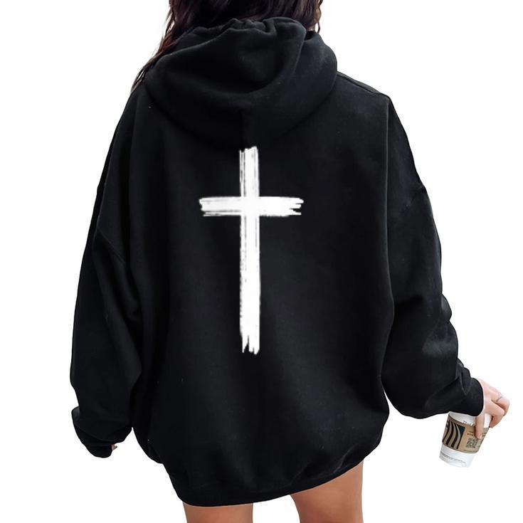 Small Cross Subtle Christian Minimalist Religious Faith Women Oversized Hoodie Back Print