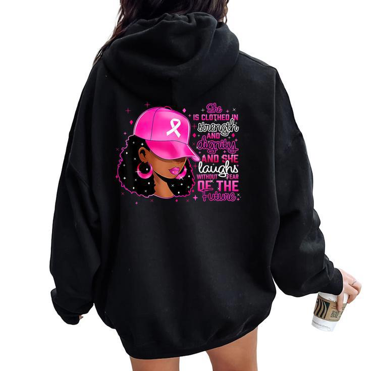 Strong Girls Afro Black Woman Pink Ribbon Breast Cancer Women Oversized Hoodie Back Print