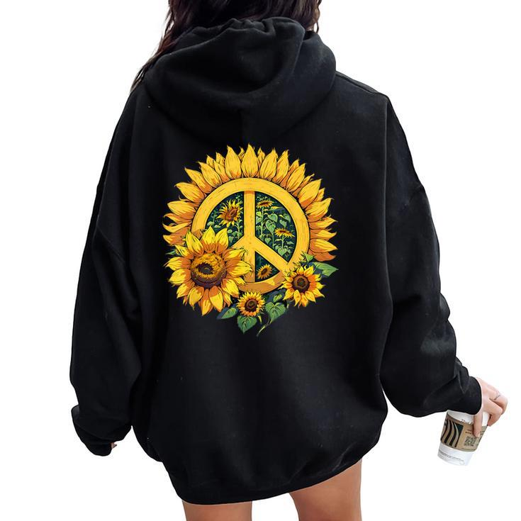 Sunflower Peace Sign Women Oversized Hoodie Back Print