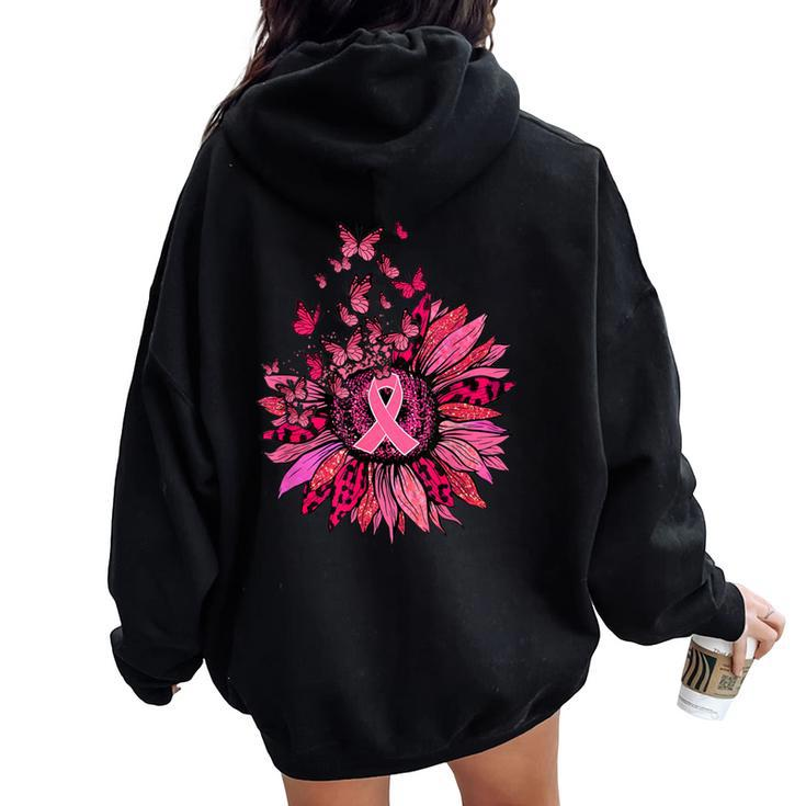 Support Squad Breast Cancer Awareness Pink Ribbon Butterfly Women Oversized Hoodie Back Print