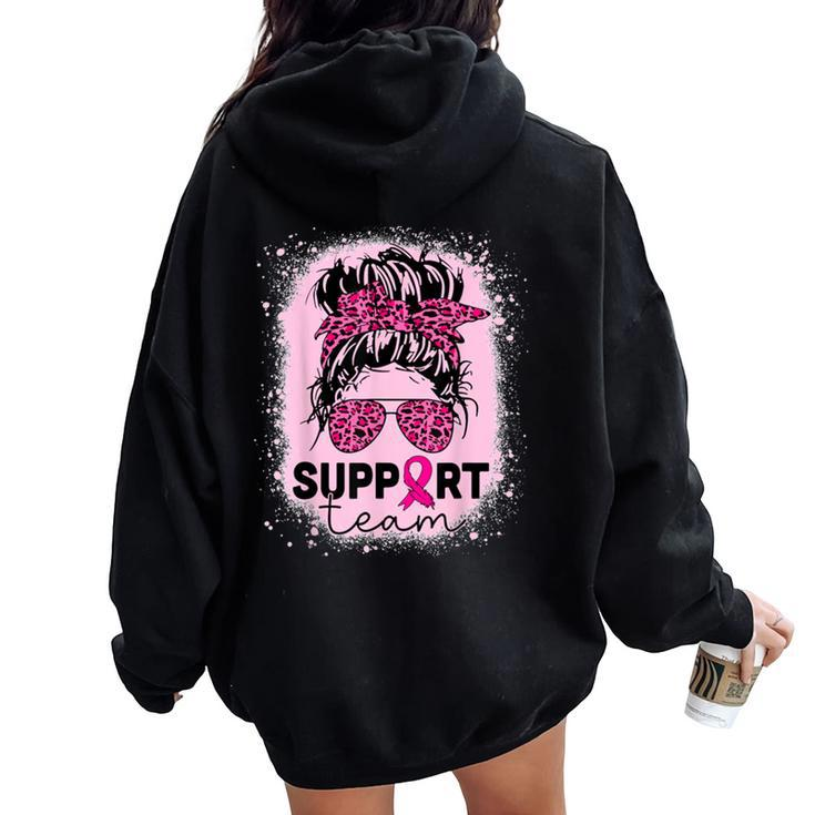Support Squad Messy Bun Breast Cancer Awareness Pink Ribbon Women Oversized Hoodie Back Print