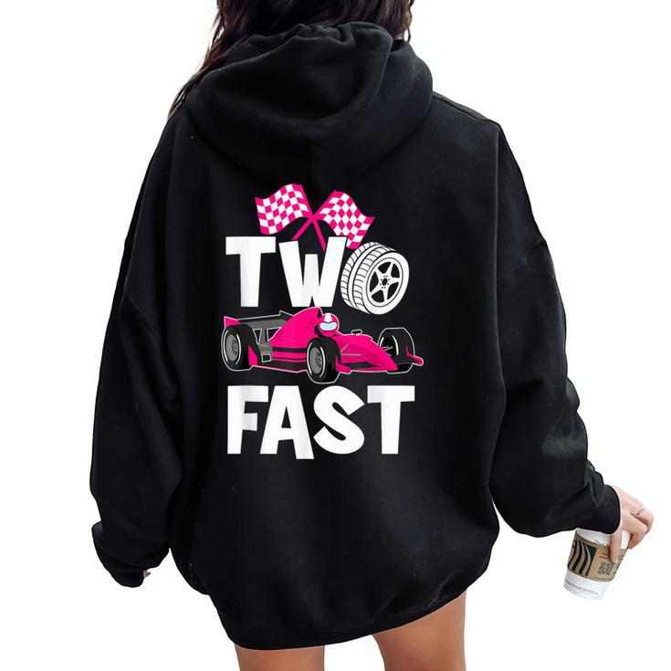 Two Fast Vintage Car Birthday Theme 2Nd Birthday Outfit Girl Women Oversized Hoodie Back Print