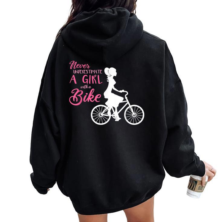 Never Underestimate A Girl With A Bike Girl Women Oversized Hoodie Back Print