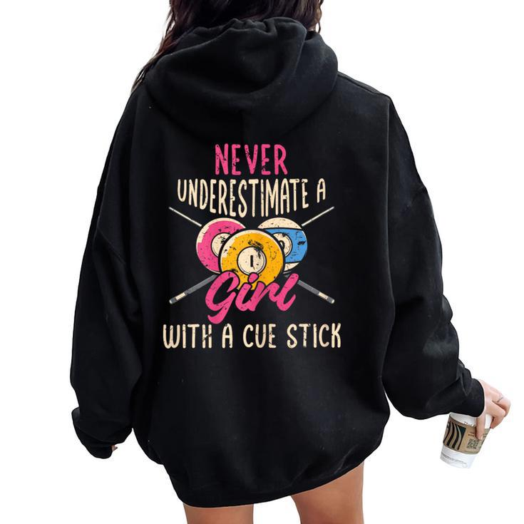 Never Underestimate A Girl With A Cute Stick Billiard Pool Women Oversized Hoodie Back Print