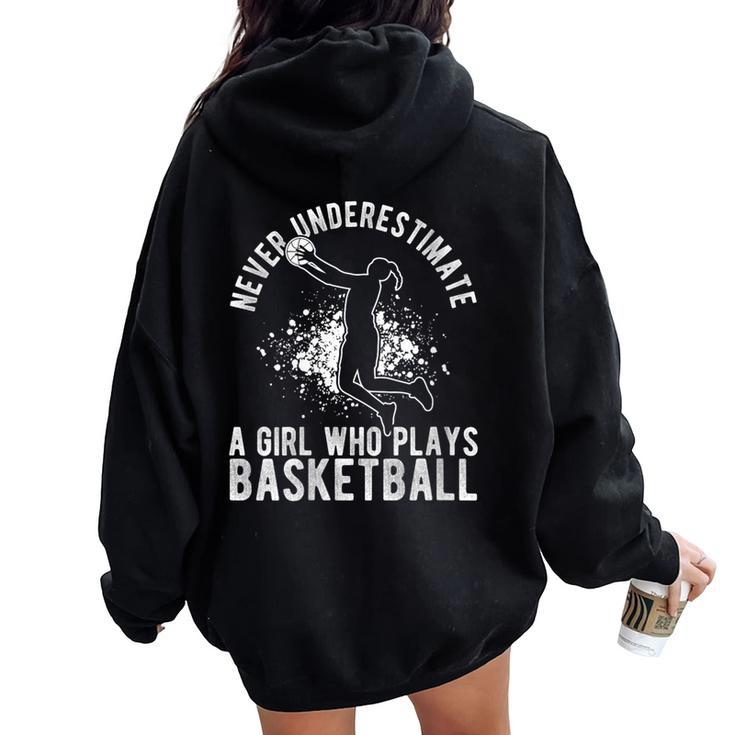 Never Underestimate A Girl Who Plays Basketball Coach Women Oversized Hoodie Back Print