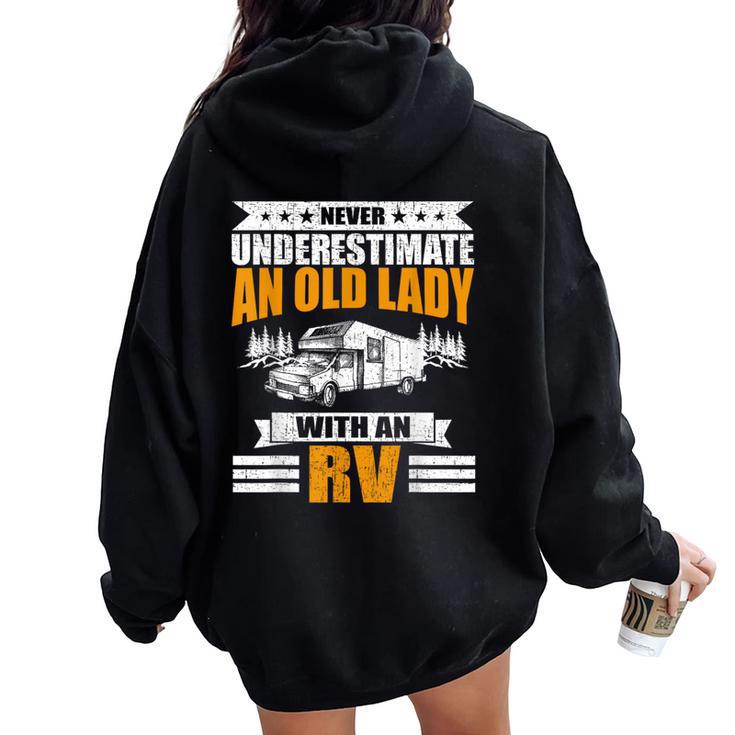 Never Underestimate An Old Lady With An Rv Camping Women Oversized Hoodie Back Print