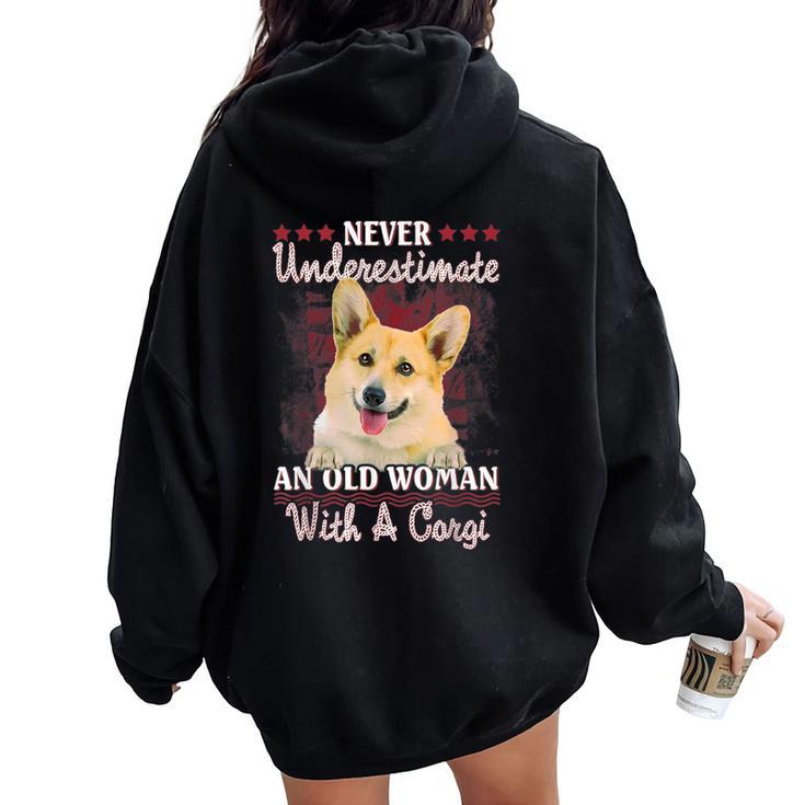 Never Underestimate An Old Woman With A Corgi Women Oversized Hoodie Back Print