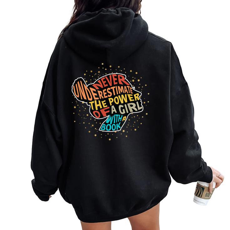 Never Underestimate The Power Of A Girl With Book Feminist Women Oversized Hoodie Back Print