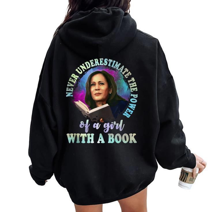 Never Underestimate The Power Of A Girl With A Book Womens Women Oversized Hoodie Back Print