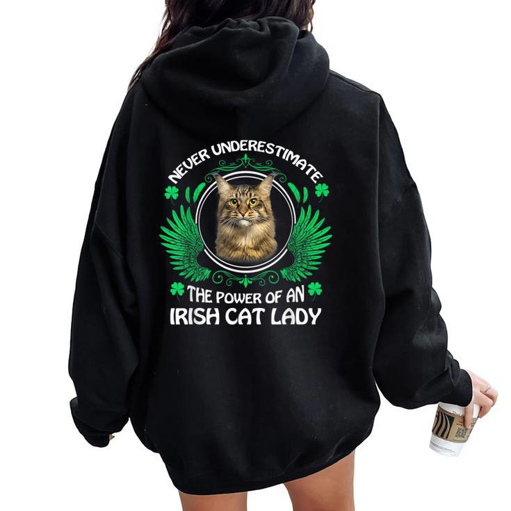 Never Underestimate The Power Of An Irish Cat Lady Women Oversized Hoodie Back Print