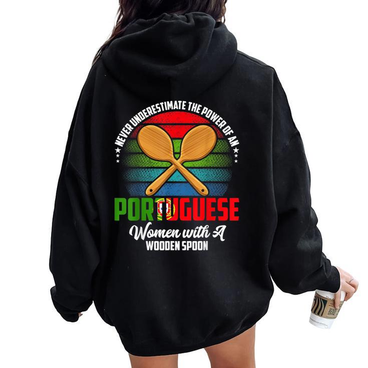 Never Underestimate The Power Of An Portuguese Woman Women Oversized Hoodie Back Print