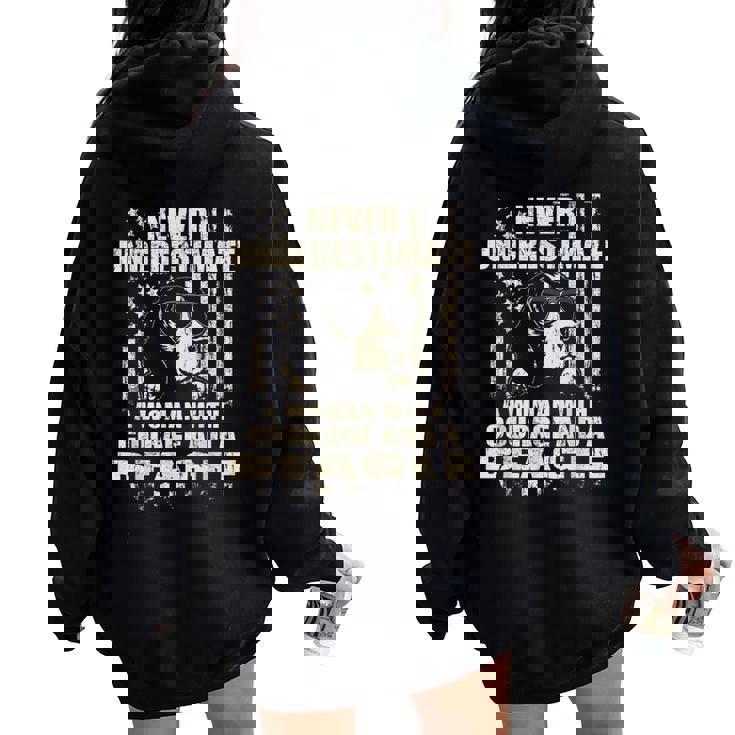 Never Underestimate Woman And A Beagle Usa Flag Women Oversized Hoodie Back Print
