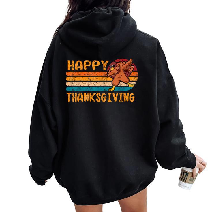 Vintage Dabbing Turkey Thanksgiving Day Pilgrim Boys Girls Women Oversized Hoodie Back Print