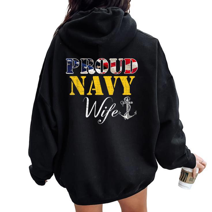 Vintage Proud Navy With American Flag For Wife Women Oversized Hoodie Back Print