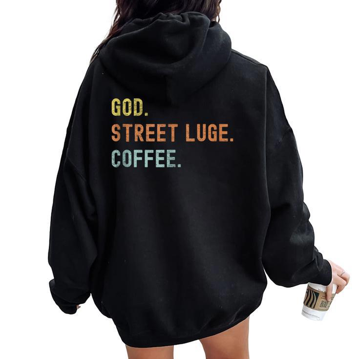 Vintages Street Luge And Coffee Distressed Women Oversized Hoodie Back Print