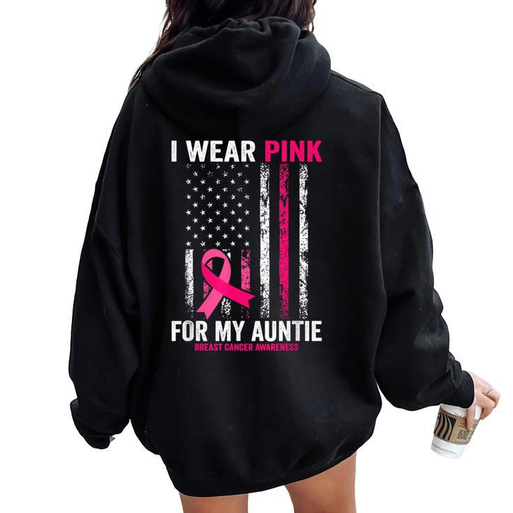 I Wear Pink For My Auntie American Flag Women Oversized Hoodie Back Print
