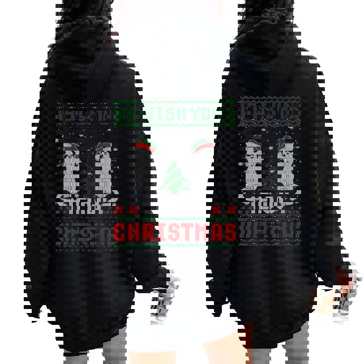 We Wish You A Meowy Cat Christmas Ugly Sweater Women Oversized Hoodie Back Print