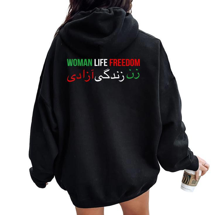 Woman Life Freedom Iran English Persian Protest Slogan Women Oversized Hoodie Back Print