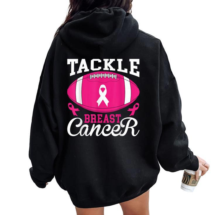 Woman Tackle Football Pink Ribbon Breast Cancer Awareness Women Oversized Hoodie Back Print