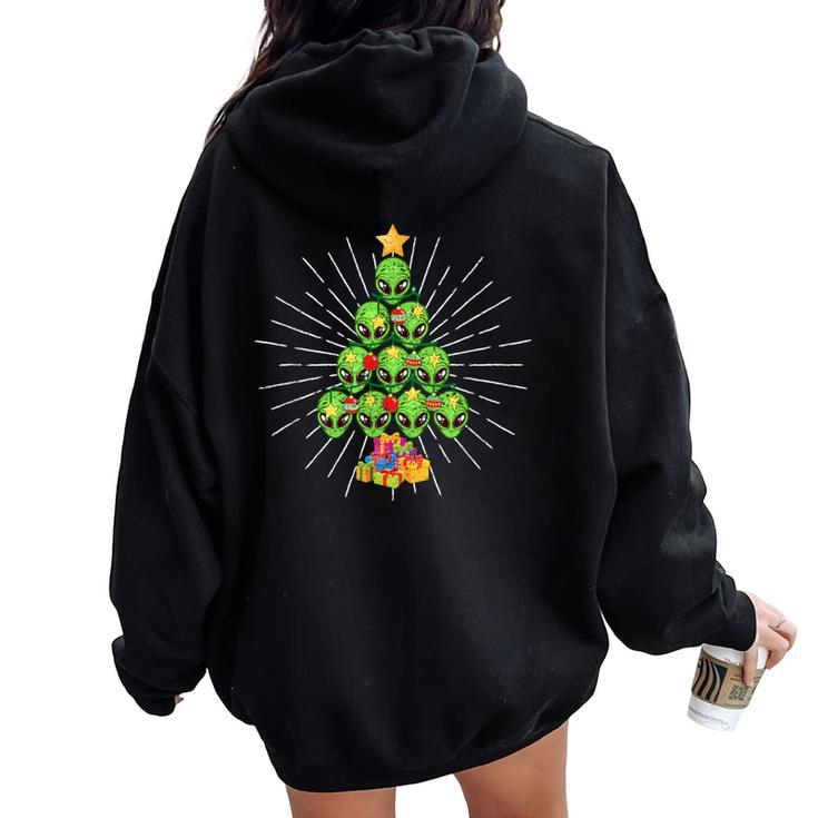 Alien Christmas Tree Xmas Pajamas Pjs Space Christian Women Oversized Hoodie Back Print